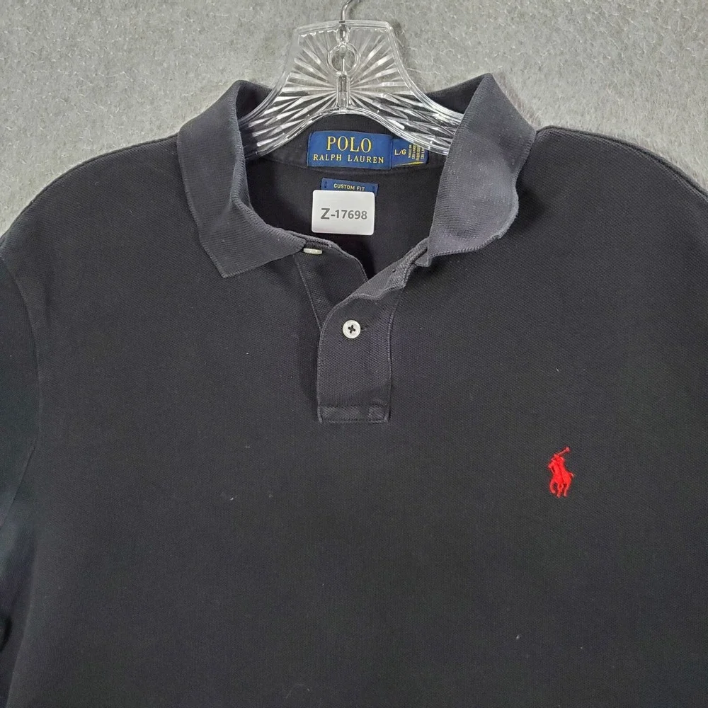 Ralph Lauren Men Polo Shirt Large‎ Black Custom Fit Embroidered Logo